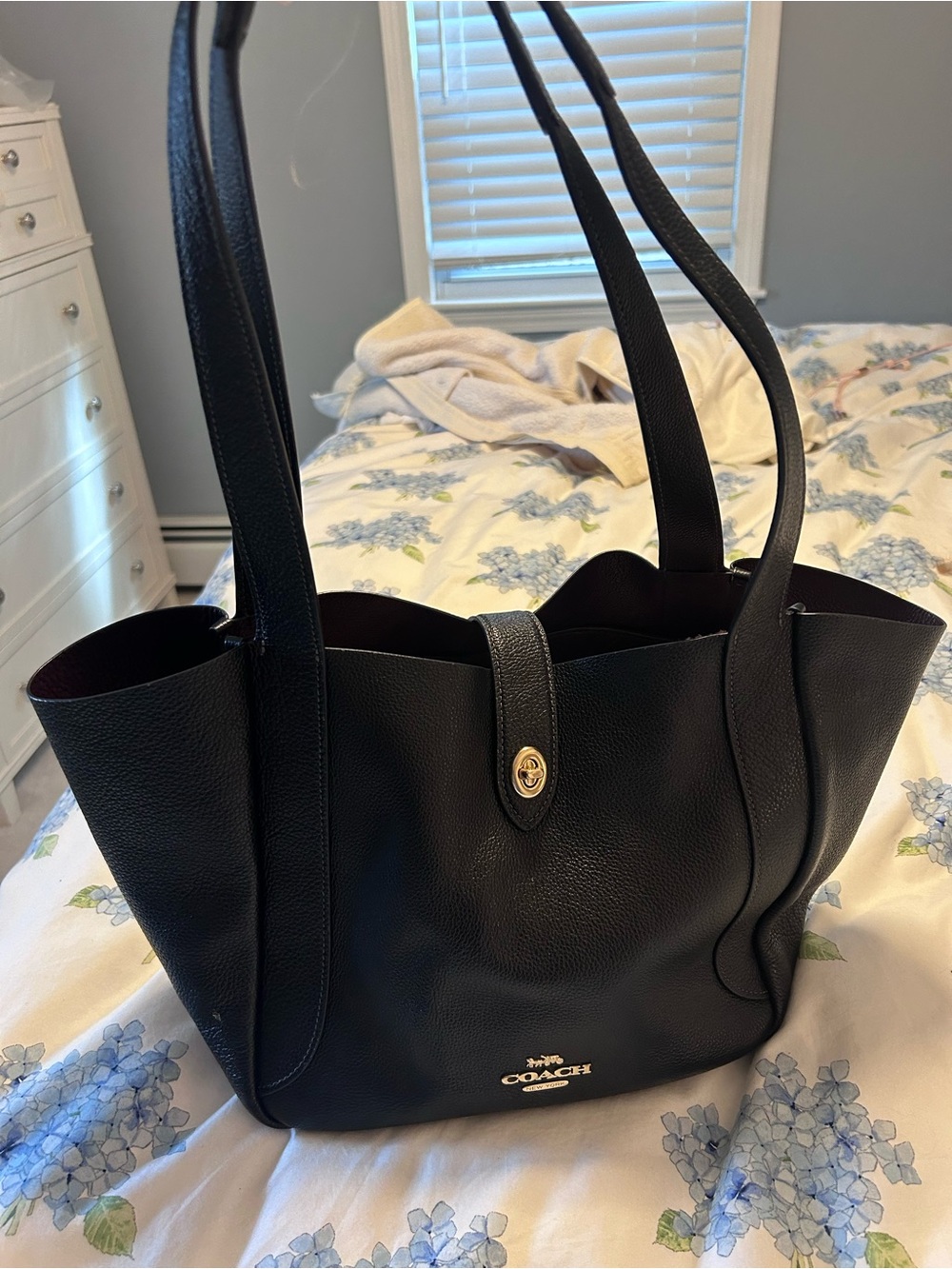 Coach Black Pebbled Leather Shoulder Tote with Gold Hardware